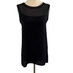 Vince Navy Silk Sleeveless Tank Sheer Yoke Minimalist Blouse Small
